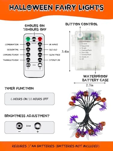 3D Pumpkin Bat Ghost Halloween String Lights Battery Operated with Remote - Image 6