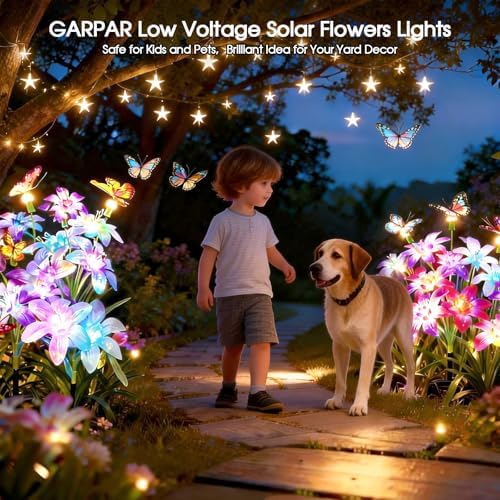 Garpar Solar Flower Lights Outdoor 4 Pack, 16 Lilies and 12 Butterflies - Image 6