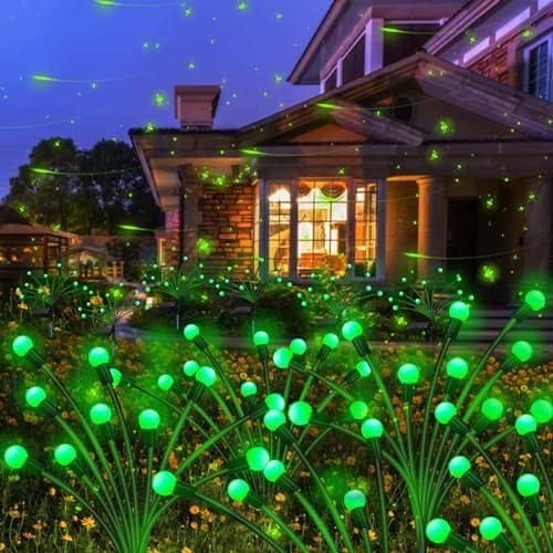 Solar St Patricks Day Lights Outdoor, 6 Pack 48 LED Solar Green Firefly Lights Waterproof, Sway by Wind, Swaying Light for Yard Patio Backyard Garden Planter Flower Bed Pathway Outdoor Decoration by KohlrabiDecor