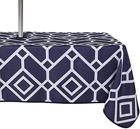 LUSHVIDA Moroccan Outdoor Tablecloth with Umbrella Hole, 60x120 Inch Navy by LUSHVIDA