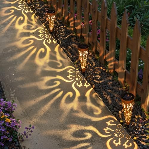 Go2garden 6Pcs Garden Solar Lights Outdoor Stakes Decorative Lighting for Yard, Pathway, Patio Decor Lawn Ornament (Red Copper) - Image 3