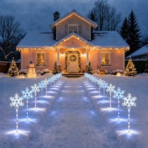 BRIGHTDECK Solar Christmas Snowflake Pathway Lights Outdoor Decor, 20 Pack - Image 7
