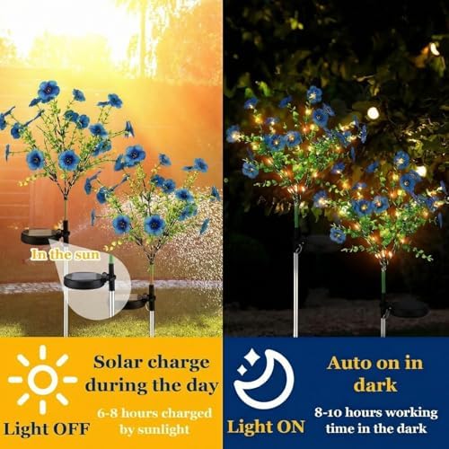 Glooglitter 2 Pack Blue Solar Flower Stake Light Outdoor Garden, Violet - Image 4