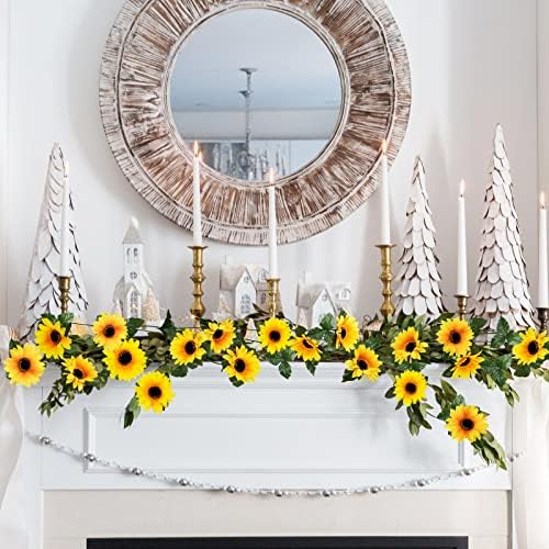 Uieke 10 Pack Artificial Sunflower Garland, 8.2ft/Pcs Silk Sunflowers with Green Leaves, Flowers Vines for Room Home Kitchen Garden Wedding Arch Bridal Baby Shower Party Outdoor Decor - Image 4