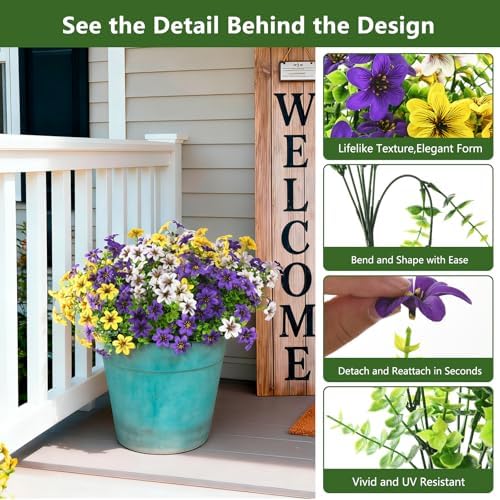 Homsunny Artificial Fake Flowers for Outdoor Spring Decoration, 12 Bundles Faux Plants Silk Daisy UV Resistant Realistic for Outside Porch Patio Balcony Planter Yard Garden Home Decor(Mixed 3) - Image 2