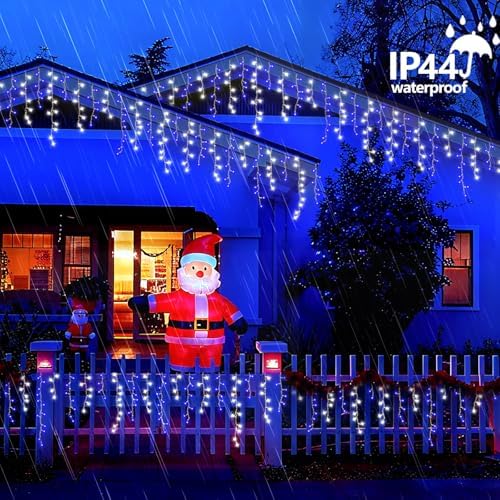 YEGUO 33ft 400 LED Blue and White Icicle Lights Outdoor Waterproof, 80 Drops Icicle String Lights Connectable, 8 Modes Icicle Christmas Lights with Memory Timer - Image 6