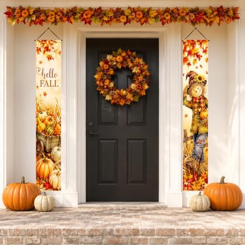 IVN Fall Scarecrow Harvest Wagon Porch Banners 12x71 Inch Set of 2 - Image 4