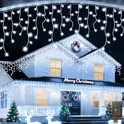 JXLEDAYY Christmas Lights Super Long 1280 LED 131 FT LED String Lights with 240 Drops Plug in 8 Modes Christmas Decoration for Holiday Wedding Party Bedroom Garden Patio Outdoor Indoor (Cool White) by JXLEDAYY