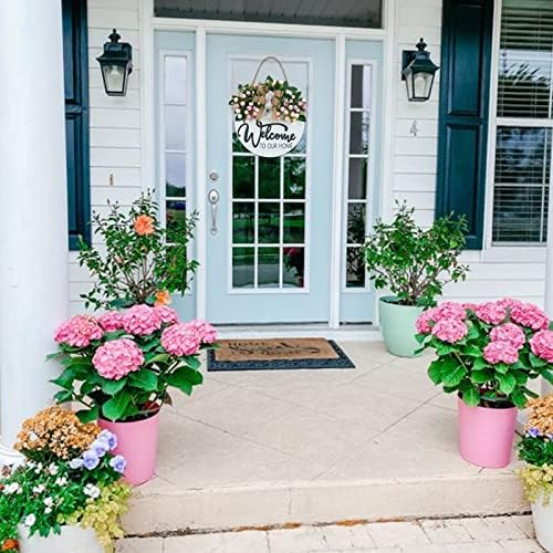 Spring Summer Welcome Wreath for Front Door, Farmhouse White Welcome Sign - Image 2