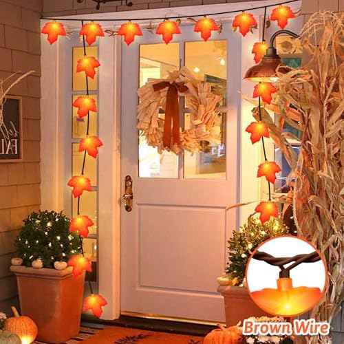 Fall Decor Maple Leaf String Lights, 8.5Ft Fall String Lights Plug In with 10 LED Orange Leaves Lights, Thanksgiving Lights Indoor Outdoor for Autumn Home Fireplace Harvest Thanksgiving Decorations - Image 4