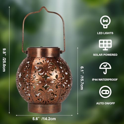 Edenseelake 2 Pack Solar Hanging Lanterns Outdoor Waterproof Flower Lights, Metal Decorative LED Lantern for Garden, Patio, Porch, Yard, Lawn, Bronze - Image 2