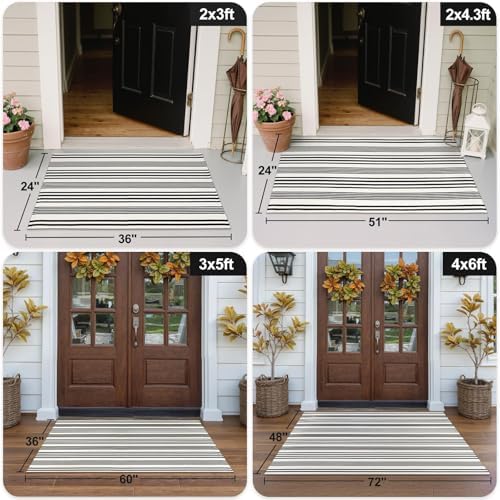 OJIA Black and White Outdoor Rug 24"x51" Front Door Mat Fall Porch Decor - Image 3
