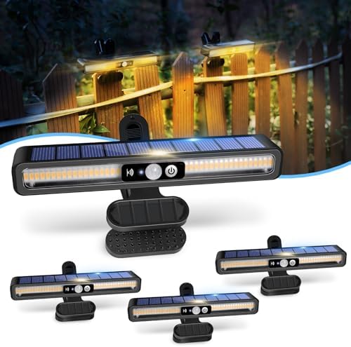 Clip On Solar Lights Outdoor with PIR Motion Sensor (Black ,4 Pack ,3000K) by SunlightEncounter