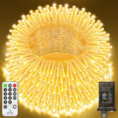 JXLEDAYY 552 FT 1400 LED Christmas Lights Outdoor Decorations Super Long Fairy String Waterproof 8 Modes Timer Clear Wire for Outside House Tree Patio Yard Wedding Party Holiday-Warm White by JXLEDAYY