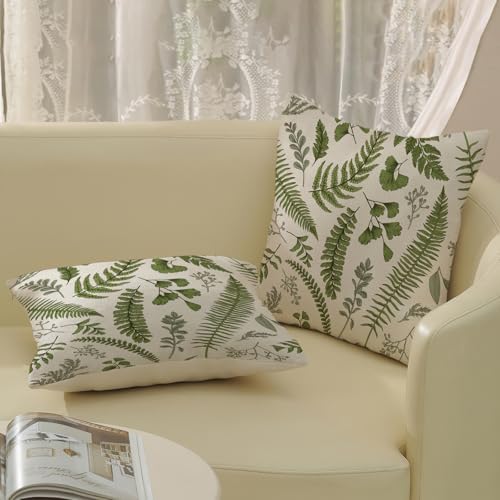 Sage Green Spring Pillow Covers 16x16 Inch 2 Pcs Vintage Leaf Plant Decor Throw Pillows Tropical Botanical Leaves Seasonal Outdoor Decoration Pillowcase Linen Cushion Cover for Couch Sofa - Image 4