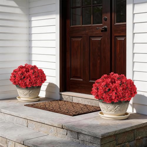 YXZZWL 2Pcs Artificial Azalea Flower Topiary Ball Trees for Front Door(Red) - Image 3