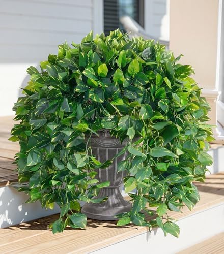 Faux Outdoor Plants Fake Hanging Plants for Outdoors Outside Decorations, 2 Pcs Green Faux Pothos Plant Vines Realistic UV Resistant Artificial Greenery for Planters Porch Garden Yard Front Door Patio by Ivydale