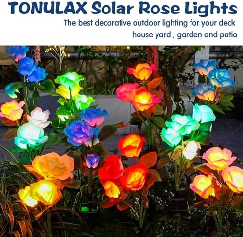 TONULAX Solar Garden Lights - Upgraded Outdoor Light, 7-Color Changing Rose Lights for Yard,Garden Decoration, Enlarged Solar Panel, More Realistic Rose Flower (2 Packs) - Image 6