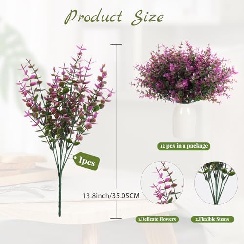 RECUTMS 12 Pcs Artificial UV Resistant Flowers Outdoor Faux Plastic Plants - Image 2