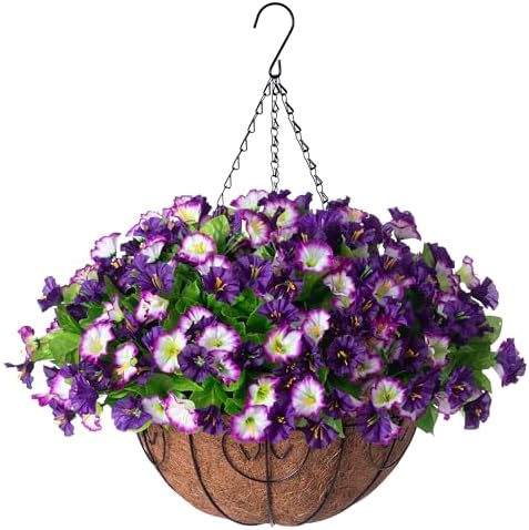 Ammyoo Artificial Fake Hanging Flowers with Basket for Spring Summer Decor by Ammyoo