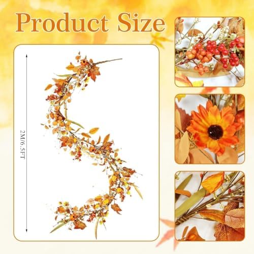 6.5ft Fall Garland for Decoration, Artificial Bittersweet Maple Leaf Hanging Vine for Outdoor, Fireplace Mantle Thanksgiving Decor - Image 4