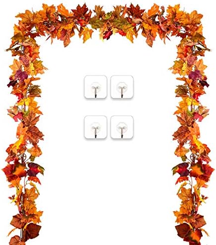 DearHouse 2 Pack Fall Garland Maple Leaf, 5.9Ft/Piece Hanging Vine Garland Artificial Autumn Foliage Garland Thanksgiving Decor for Home Wedding Fireplace Party Christmas (Orange) - Image 3