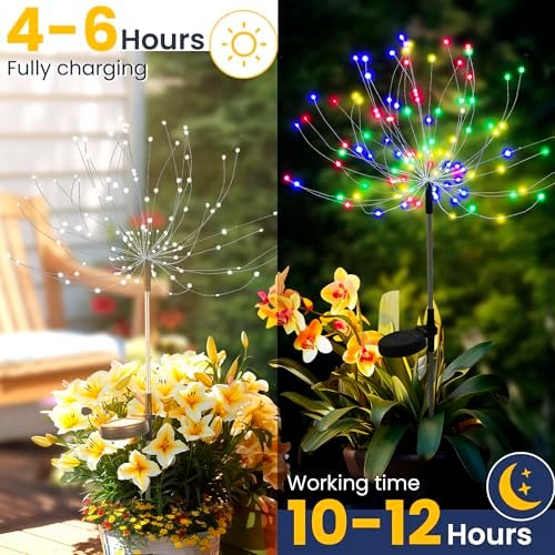 GIGALUMI 4 Pack Solar Firework Lights Outdoor, Garden Decor, Multicolored - Image 2