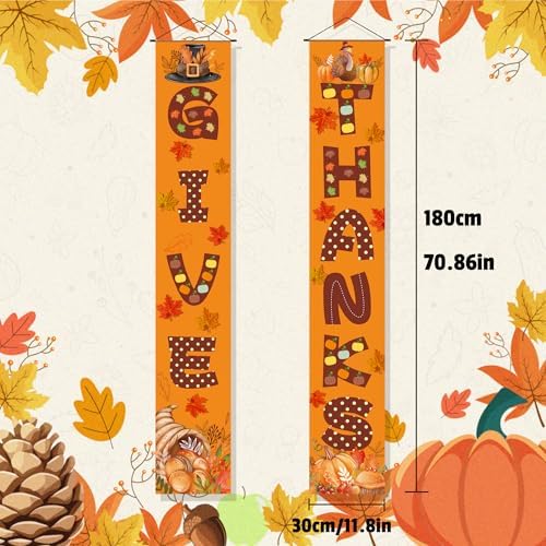 OHOME Thanksgiving Decorations - GIVE THANKS Porch Banner | Fall Decor for Indoor Outdoor Outside - Friendsgiving Party Decorations Autumn Pumpkin Welcome Door Sign for Home Yard Wall - Image 2