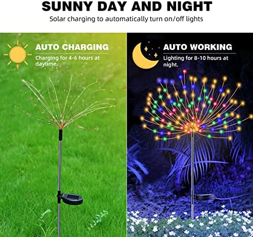 YOTOZU 2 PCS Solar Firework Light, Outdoor Solar Garden Decorative Lights 120 LED Powered 40 Copper Wires String DIY Landscape Light for Pathway (Multi-Color) - Image 2
