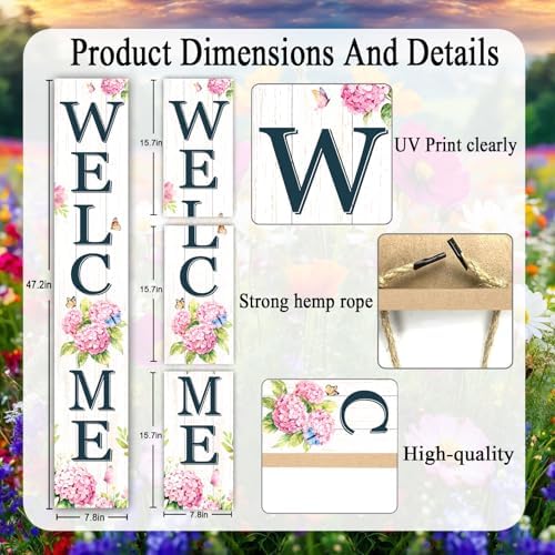 Welcome Sign for Front Porch, 47" Wood Framed Porch Sign Hydrangea Flower Decorations with Hanging Rope, Farmhouse Yard Signs Home Decor for Outdoor Patio - Image 2