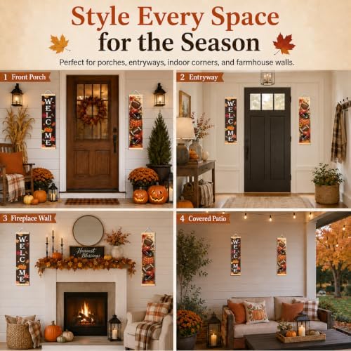 Welcome Fall Door Banner Set of 2, Pumpkin Porch Decor with Football Accent - Image 4