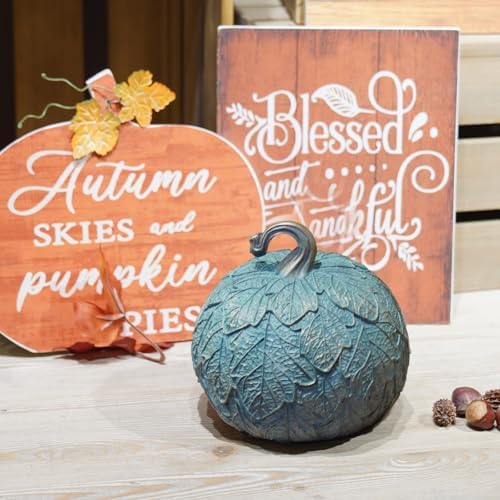 DiliComing Pumpkin Decor Fall Decorations for Home - 6.5 Inch Green Artificial Pumpkin Décor for Indoor and Outdoor, Decorative Fake Pumpkin Table Accent for Home Halloween Thanksgiving - Image 7