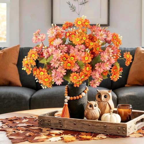 INQCMY 10 Pcs Artificial Fall Flowers for Outdoors UV Resistant Faux Mums - Image 6