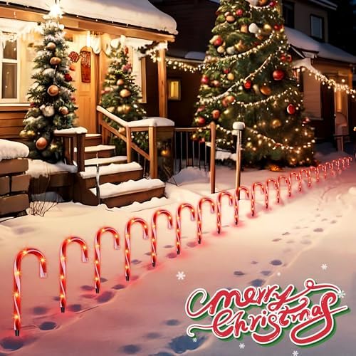 10" Christmas Candy Cane Lights (10PCS) for Landscape Decoration,Red & White Pathway Makers Lights (Include Stakes) - Image 6