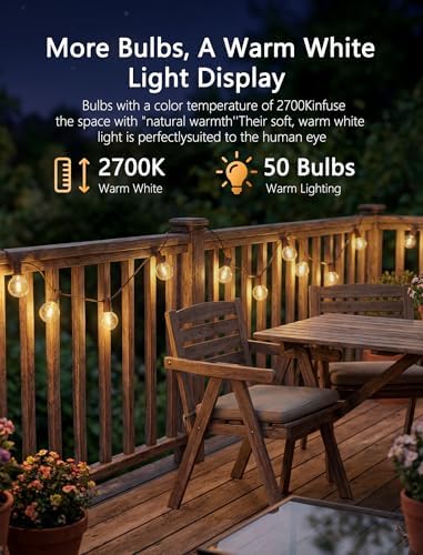 50FT Brown Outdoor String Lights, Shatterproof LED Globe Edison String Lights with 50 G40 LED Bulbs, Waterproof Connectable Hanging Light for Backyard Patio Porch Balcony Party Decor, E12 Base - Image 4