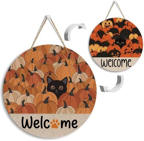 Welcome Sign for Front Door Fall Halloween Reversible Decorations by FREHVN