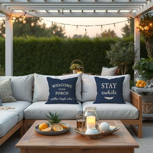 PANDICORN Outdoor Decorative Throw Pillow Covers 16x16 Inch Set of 2, Blue - Image 6