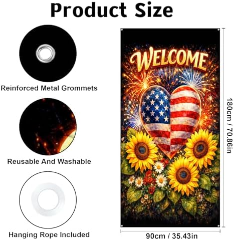 Patriotic Welcome Door Cover, 70.86" X 35.43" Door Banner - Image 3