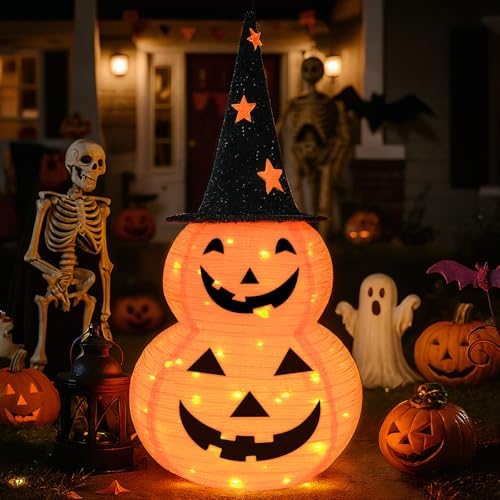 3FT Pumpkin Halloween Decorations Outdoor, 8 Modes Battery Operated Pumpkin Decorations, Collapsible Jack-o-Lantern Halloween Lights for Home, Party, Yard, Porch Thanksgiving Fall Decorations by MUBUZAN