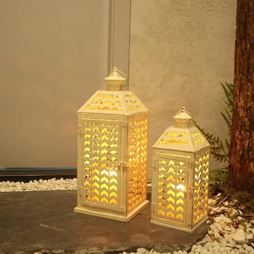 LED Lantern Decorative Indoor & Outdoor, Set of 2 (18' & 13') Metal Candle Lanterns, Vintage Hanging Candle Holder for Front Porch, Patio, Wedding, Farmhouse Home, Christmas Decoration - Image 5