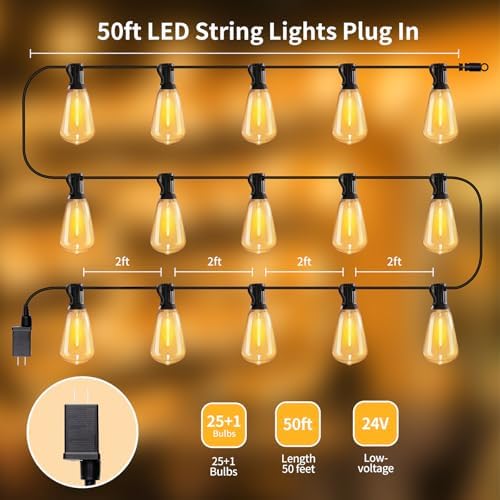 SANBEN Outdoor String Lights-50ft 25+1 ST38 Bulbs Patio Lights with Remote - Image 5