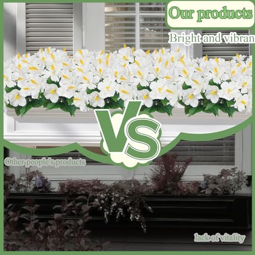 2 Pcs Artificial Outdoor Flowers Realistic Silk Fake Hibiscus Tropical Flowers Spring Summer Decoration UV Resistant Faux Plants for Outdoors Planters Outside Porch Patio Yard Garden White - Image 3