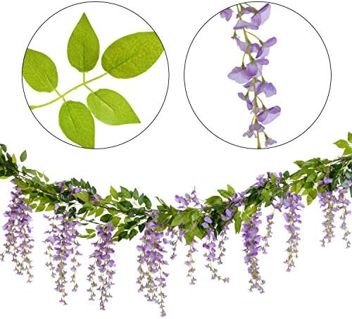 Lvydec Wisteria Artificial Flowers Garland, 4 Pcs Total 28.8ft Artificial Wisteria Vine Silk Hanging Flower for Home Garden Outdoor Ceremony Wedding Arch Floral Decor (Light Purple) - Image 5