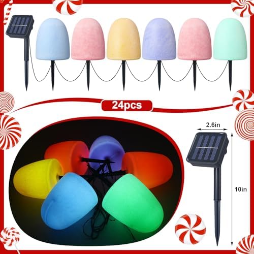 12 Pcs Gumdrop Pathway Solar Lights, 6" LED Stake Lights, Colorful - Image 2