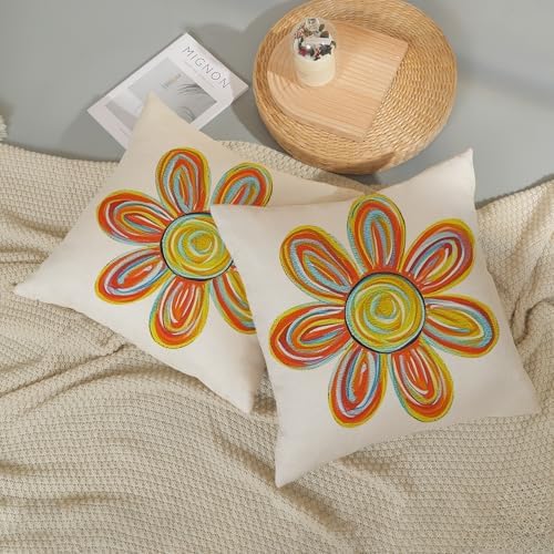 Summer Pillow Covers 20x20 Inch Set of 2 Watercolor Yellow Sun Flower Decorative Throw Pillows Boho Outdoor Sunshine Pillow Cases Linen Farmhouse Cushion Case Decorations for Home Bedroom - Image 6