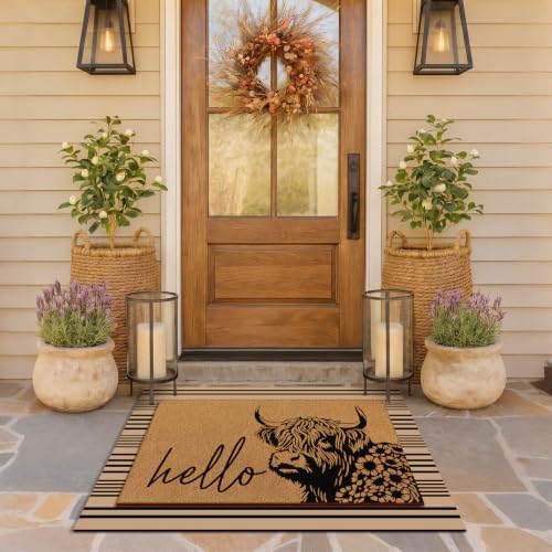 Drydiet 2 Pcs Highland Cow Layered Doormat Set, Farmhouse Welcome Mat - Image 4