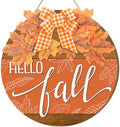 Moucuny Hello Fall Door Sign, 11.8 in Wooden Welcome Wreath with Bow by Moucuny
