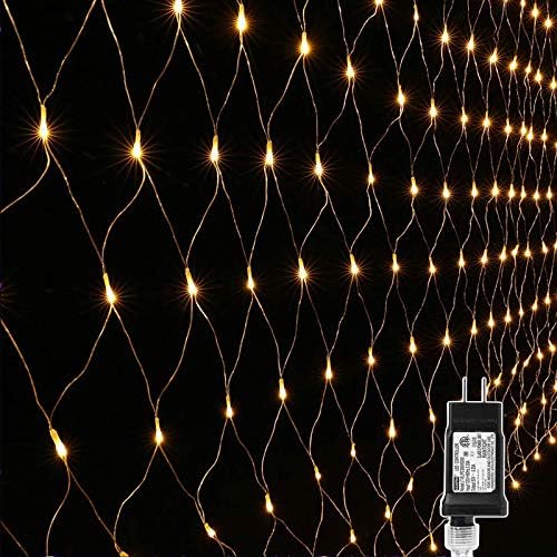 LYHOPE 12ft x 5ft 360 LED Christmas Net Lights, 8 Modes Low Voltage Mesh Christmas Decorative Lights for Xmas Trees, Bushes, Wedding, Garden, Outdoor, Indoor Decor (Warm White) by LYHOPE