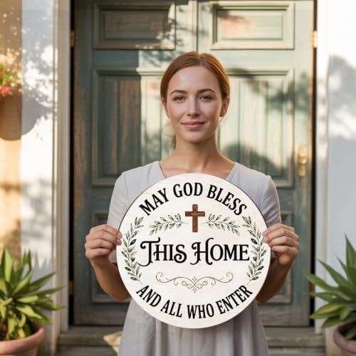 May God Bless This Home Wooden Hanging Sign for House Front Door, Christian Religion Welcome Sign for Porch Garden Patio - Image 4