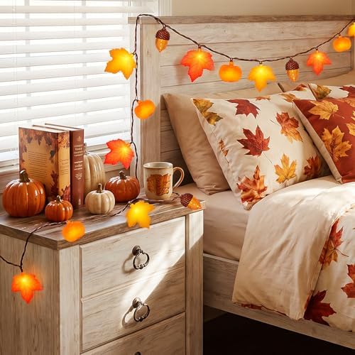 Fall Thanksgiving Harvest Decor - 20 LED Fall String Lights Plug in, 12Ft LED Autumn String Lights with Maple Leaf Pumpkin Acorn, for Indoor Outdoor Autumn Harvest Decorations & Thanksgiving Decor - Image 6